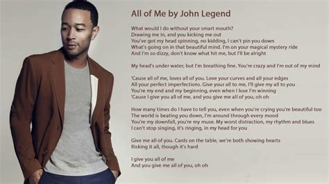 Share, download and print free sheet music of All Of Me John Legend for piano, guitar, flute and more with the world's largest community of sheet music creators, composers, performers, music teachers, students, beginners, artists and other musicians with over 1,000,000 sheet digital music to play, practice, learn and enjoy.